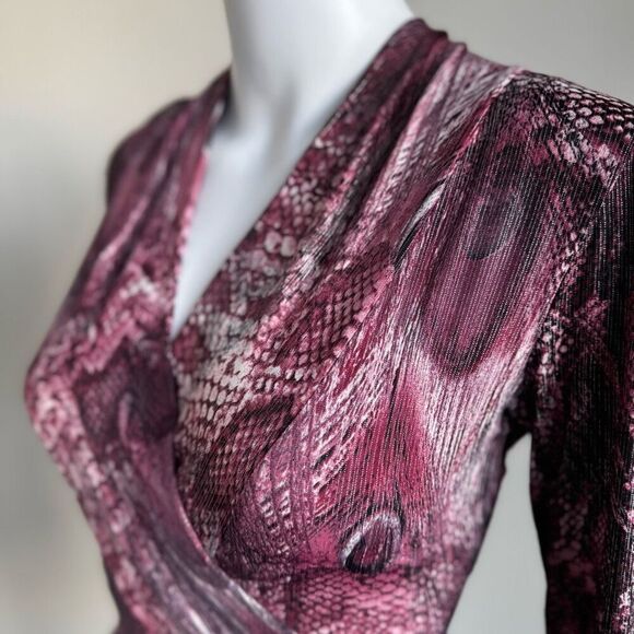 Snake Skin Animal Print Slinky Ruched Body Con Dress - Picture 5 of 8